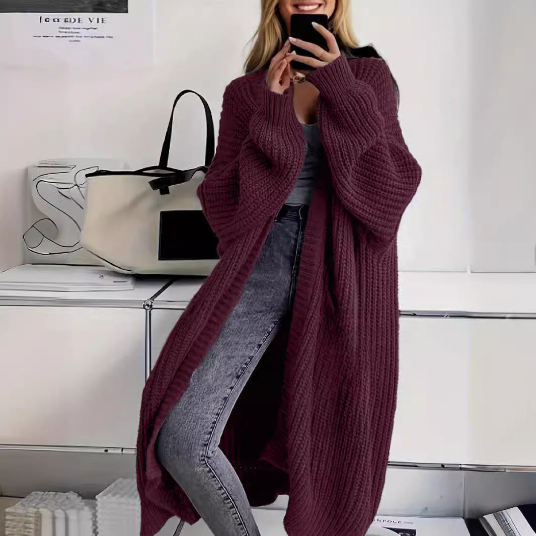 Knitted Long Cardigan With Pockets Fashion All-match Lantern-sleeved Coat - Little Miss Vanilla