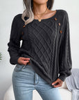 Square Neck Knitted Sweater With Button Design Winter Warm Long Sleeve Tops Women's Clothing