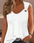 Eyelet Solid Tank Top, Casual Sleeveless Tank Top For Summer, Women's Clothing - Little Miss Vanilla