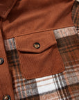 Cinnamon Plaid Corduroy Patchwork Chest Pocket Shacket