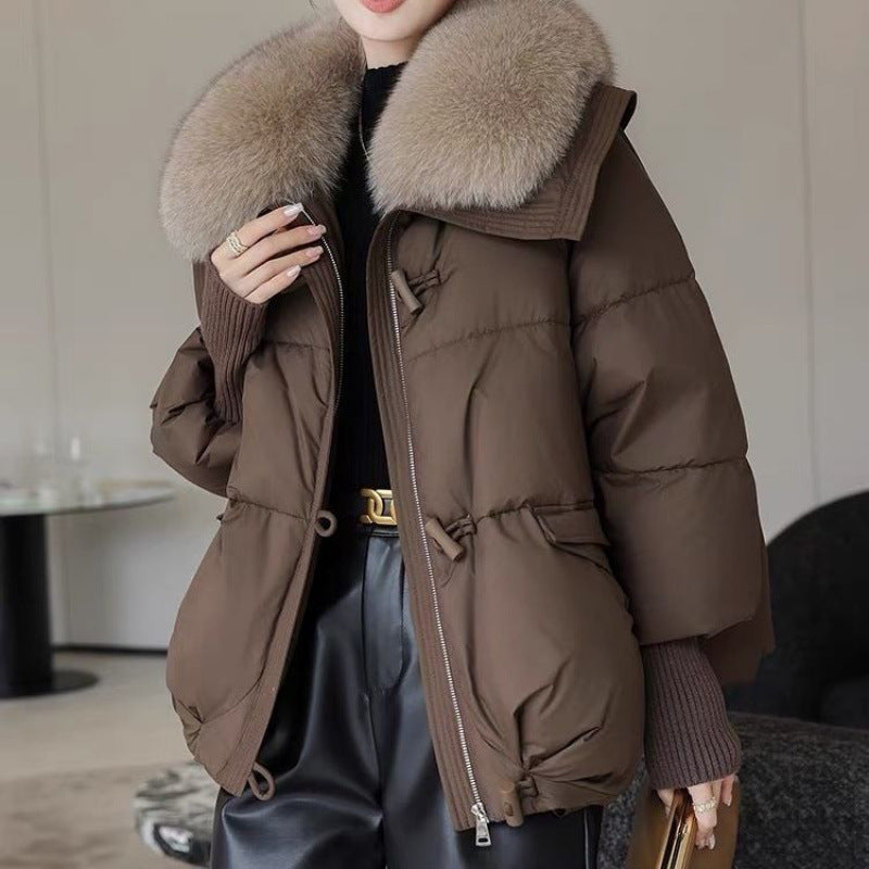 Down Cotton-padded Jacket Women&#39;s Short Fur Collar Thickened Coat Winter Clothing