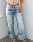 Washed Wide Leg Jeans with Pockets - Little Miss Vanilla