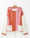 Coral Quilted Textured Patchwork Loose Fit Hooded Jacket - Little Miss Vanilla