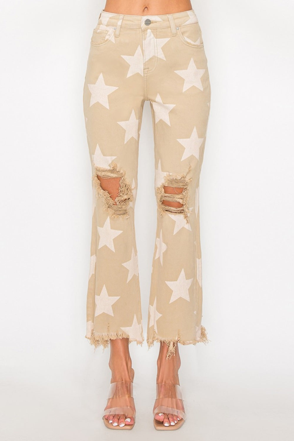 RISEN Full Size High Rise Star Printed Frayed Hem Jeans - Little Miss Vanilla