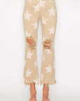 RISEN Full Size High Rise Star Printed Frayed Hem Jeans - Little Miss Vanilla