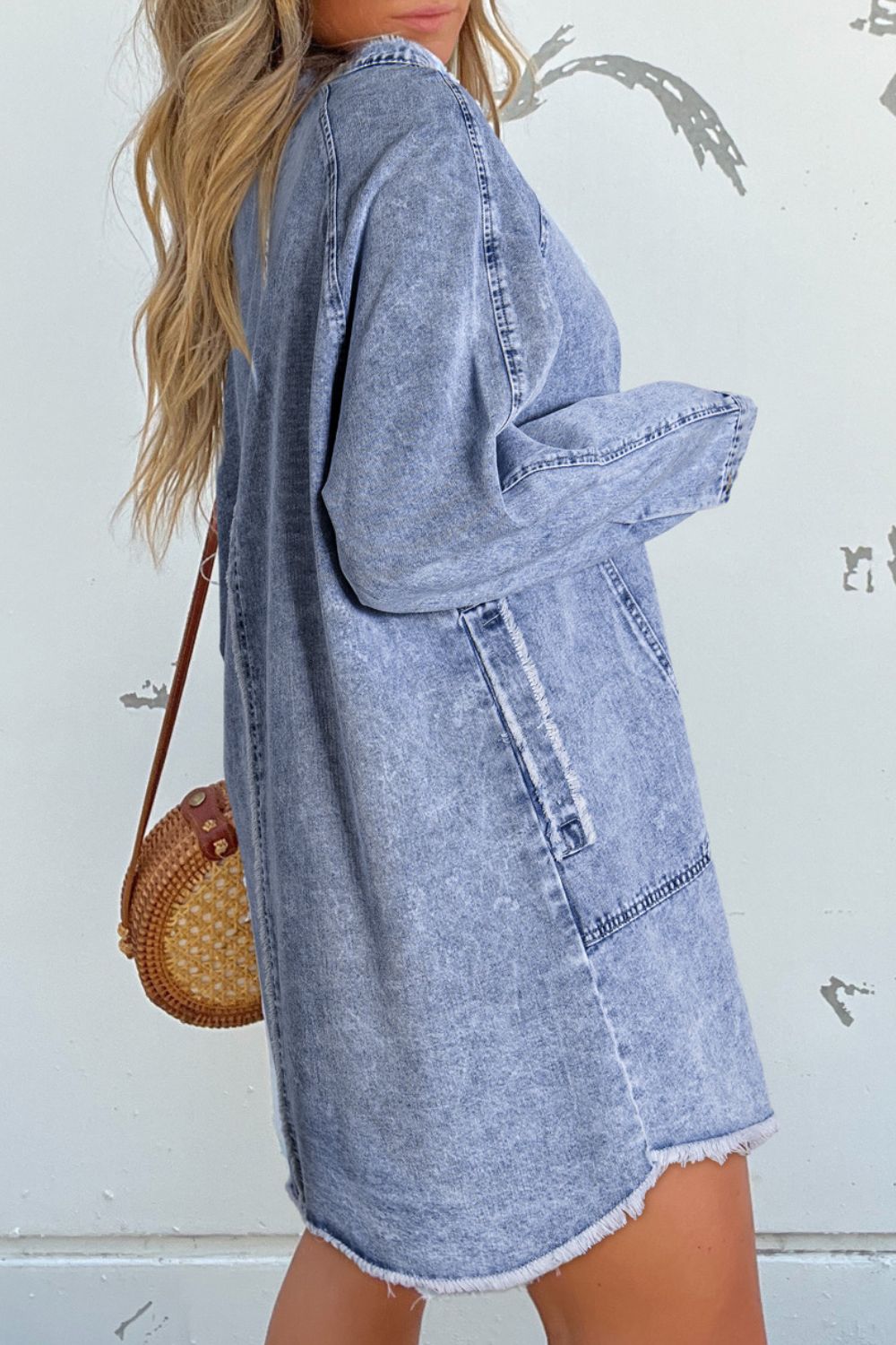 Raw Hem Button Down Long Sleeve Denim Dress - Little Miss Vanilla