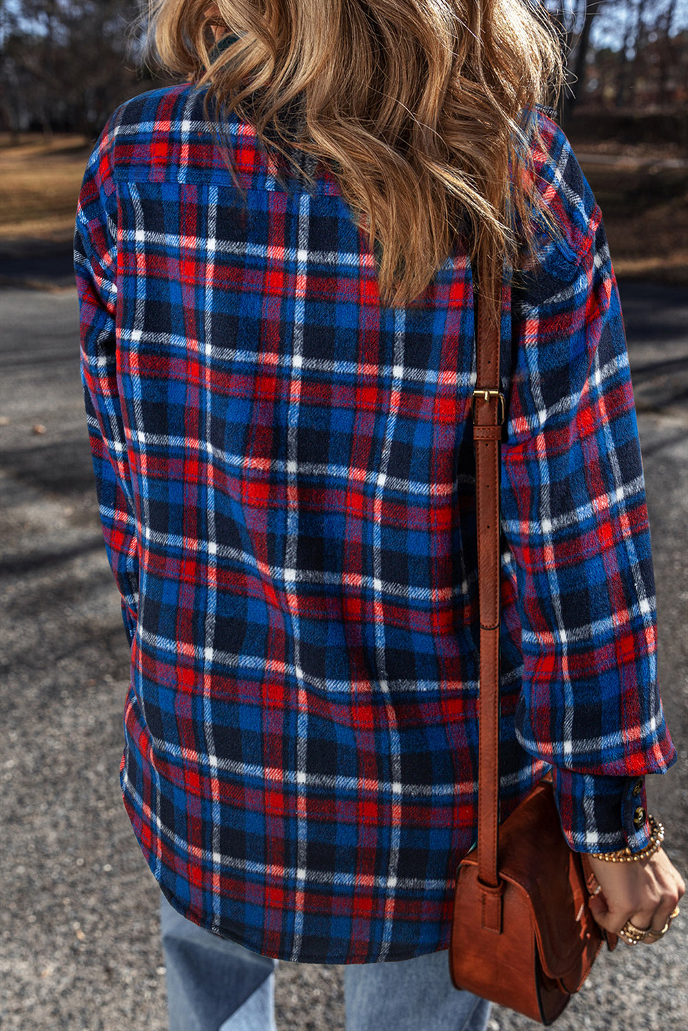 Navy Blue Plaid Flap Pocket Button Up Shacket - Little Miss Vanilla