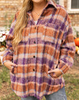 Plus Size Plaid Collared Neck Long Sleeve Jacket - Little Miss Vanilla