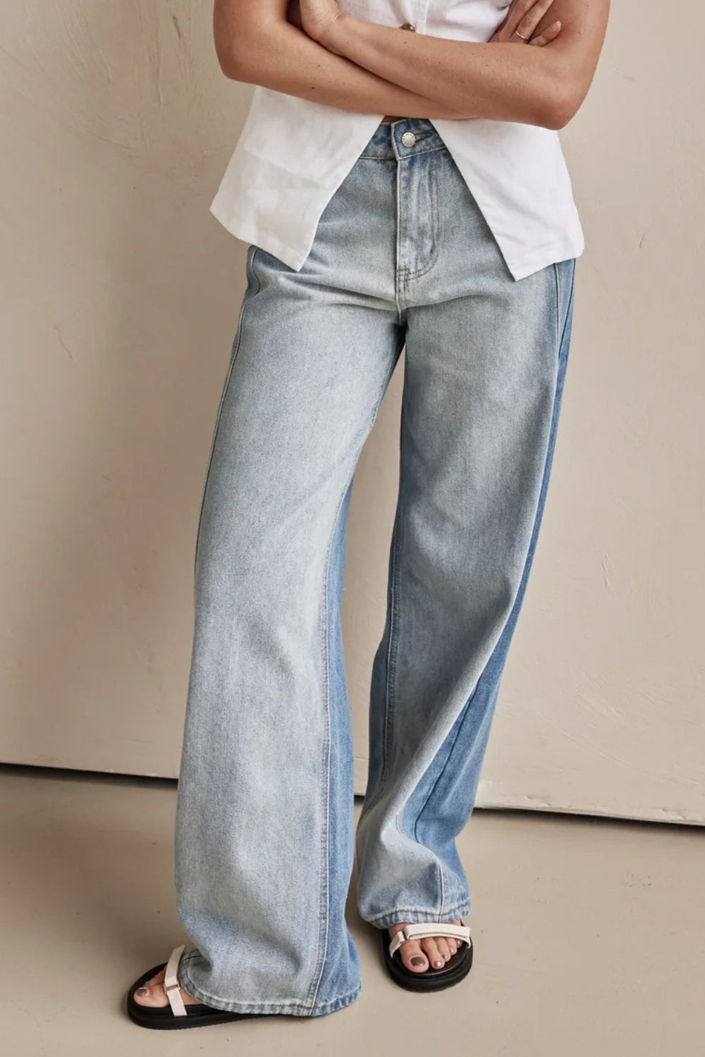 Contrast Straight Leg Jeans with Pockets - Little Miss Vanilla