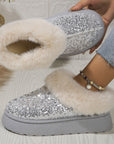 Fashion Sequined Thick-soled Plush Shoes Winter Indoor And Outdoor Casual Warm Slippers Women Garden House Shoes