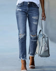 Distressed Raw Hem Jeans with Pockets - Little Miss Vanilla