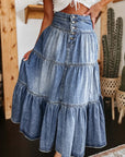 Tiered Button-Fly Denim Skirt - Little Miss Vanilla