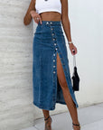 Slit Button Up Midi Denim Skirt - Little Miss Vanilla