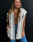 Light Grey Flap Pockets Contrast Buttons Front Jacket Vest - Little Miss Vanilla