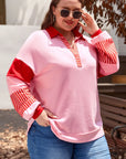 Plus Size Color Block Johnny Collar Long Sleeve Sweatshirt - Little Miss Vanilla