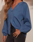 Plunge Button Up Long Sleeve Denim Top - Little Miss Vanilla