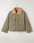 Jungle Green Teddy Collar Flap Pockets Quilted Puffer Jacket - Little Miss Vanilla