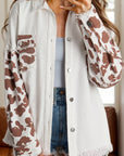 Raw Hem Animal Print Long Sleeve Denim Jacket - Little Miss Vanilla