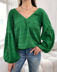 Plus Size Texture V-Neck Long Sleeve Top - Little Miss Vanilla