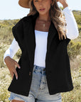 Black Sherpa Stand Collar Jacket Vest - Little Miss Vanilla