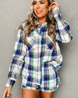 Blue Plaid Print Shirt and Shorts 2Pcs Lounge Set - Little Miss Vanilla