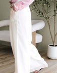 White Casual Tie Waist Pleated Wide Leg Pants