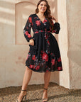 Honey Plus Size Floral Surplice Neck Tie Waist Dress - Little Miss Vanilla