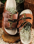 Chestnut Dual Buckle Studded Platform Sandal Slippers - Little Miss Vanilla