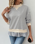 Perfee Faux Layered Striped Long Sleeve Sweatshirt - Little Miss Vanilla