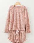 Light Pink Textured Leopard Fleece Loose Two Piece Lounge Set - Little Miss Vanilla