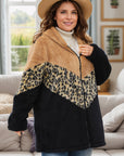 Plus Size Leopard Zip Up Hooded Outerwear - Little Miss Vanilla