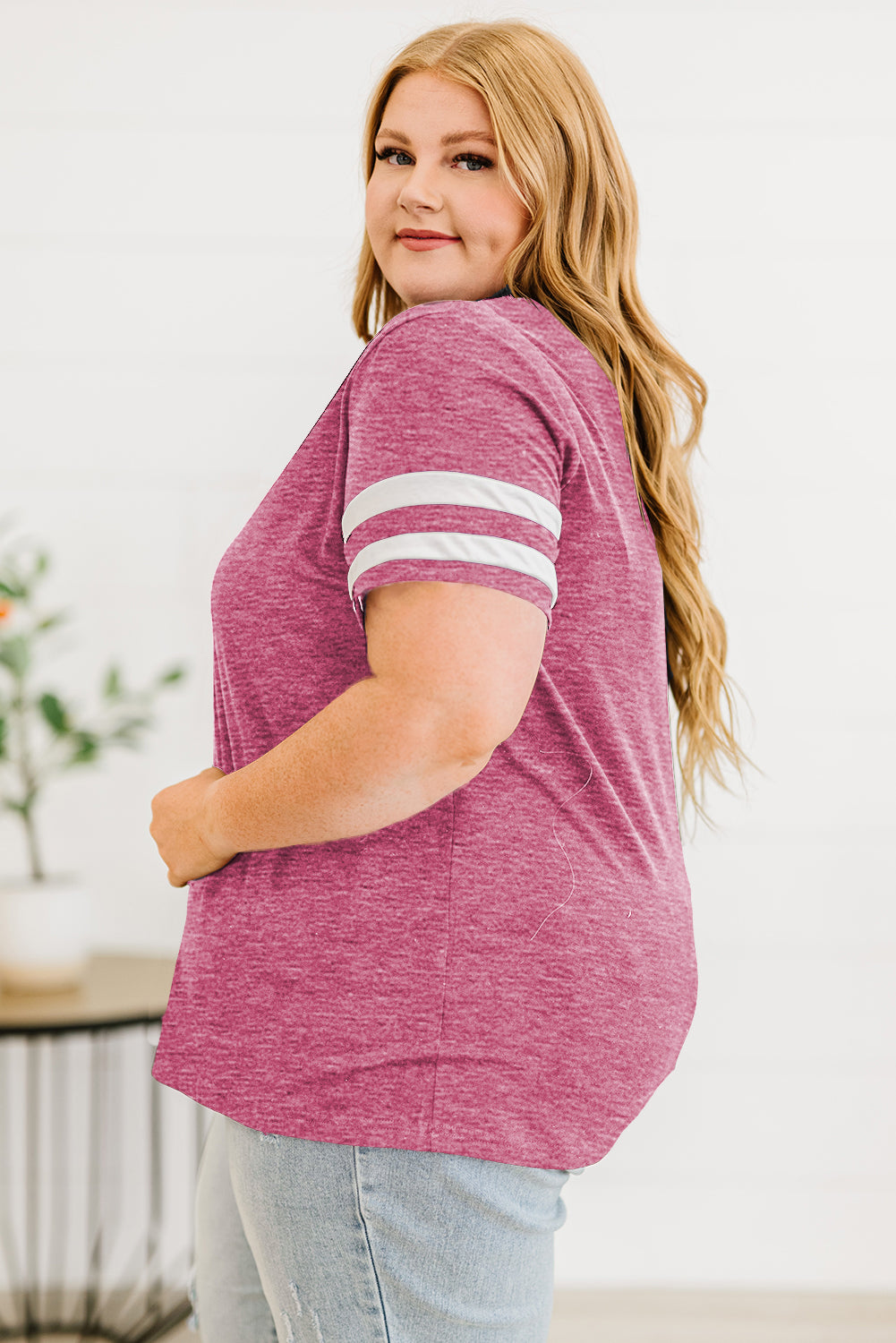 Plus Size Striped V-Neck Tee Shirt - Little Miss Vanilla