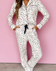 White Contrast Pipping Star Long Sleeve and Pants Pajamas Set - Little Miss Vanilla