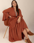 Plus Size Ruffled Notched Long Sleeve Midi Dress - Little Miss Vanilla