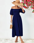 Off-Shoulder Balloon Sleeve Midi Dress - Little Miss Vanilla