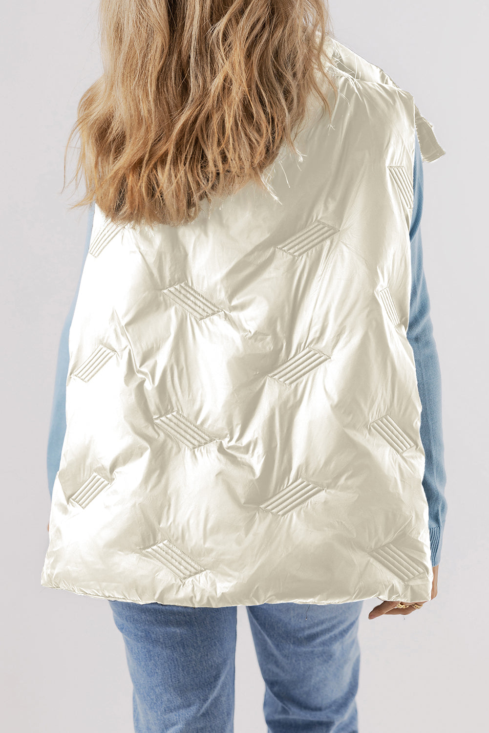 White Quilted High Neck Zip Up Jacket Vest - Little Miss Vanilla