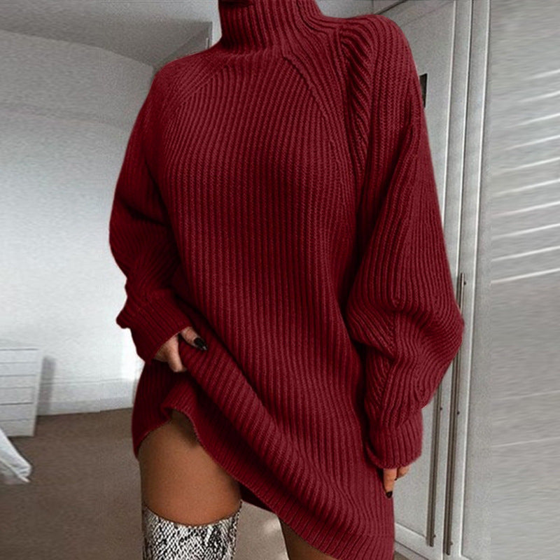 Solid Turtleneck Long Sweater Winter Warm Women Sweater Dress - Little Miss Vanilla