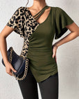 Ruched Leopard Flutter Sleeve T-Shirt - Little Miss Vanilla