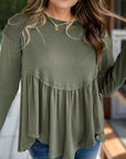 Plus Size Peplum Round Neck Long Sleeve Blouse - Little Miss Vanilla