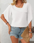 Mandy Ruffled Asymmetrical Neck Half Sleeve Blouse - Little Miss Vanilla