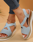 Wedge Sandals For Women Cross-strap Platform Gladiator Hemp Heel Shoes Summer