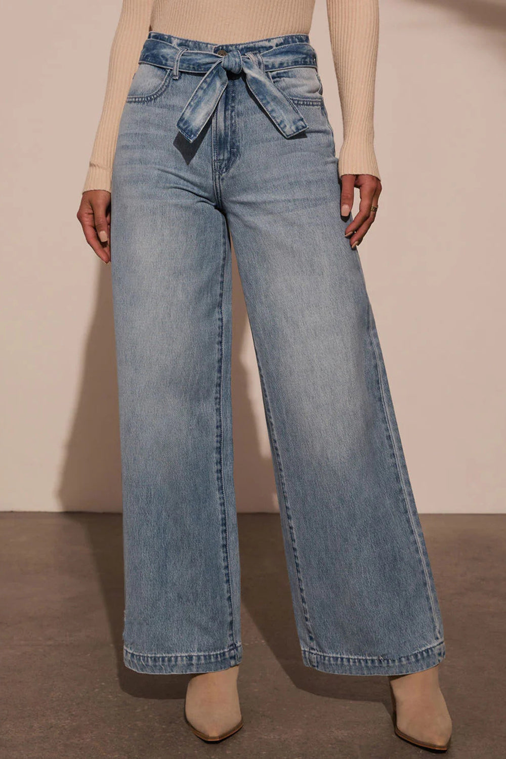 Tied Wide Leg Jeans with Pockets - Little Miss Vanilla