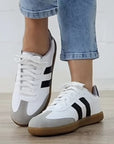 White Striped Lace-up Flat Sneakers