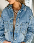 Studded Acid Wash Long Sleeve Denim Jacket - Little Miss Vanilla