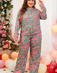 Plus Size Printed Round Neck Long Sleeve Top and Pants Set - Little Miss Vanilla