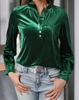 Frill Half Button Mock Neck Long Sleeve Blouse - Little Miss Vanilla