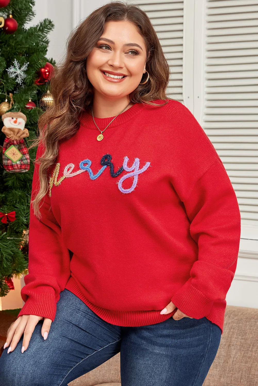 Plus Size MERRY Round Neck Long Sleeve Sweater - Little Miss Vanilla