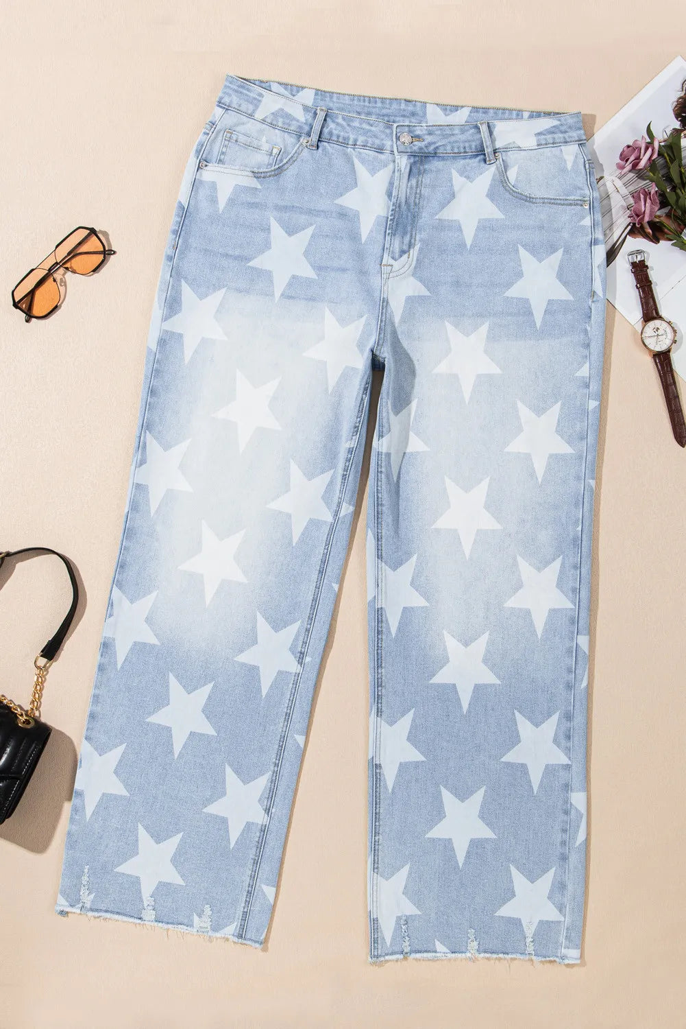 Plus Size Star Straight Leg Jeans with Pockets - Little Miss Vanilla