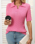 Mandy Cable Knit Johnny Collar Half Sleeve Sweater - Little Miss Vanilla