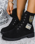 Fashion Lace-up Chunky Heels Boots Winter Round Toe Shoes For Women